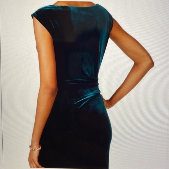 Jessica Howard Velvet Drape neck Dress Women’s 10 Green Festive Rouched Preppy - Picture 3 of 8